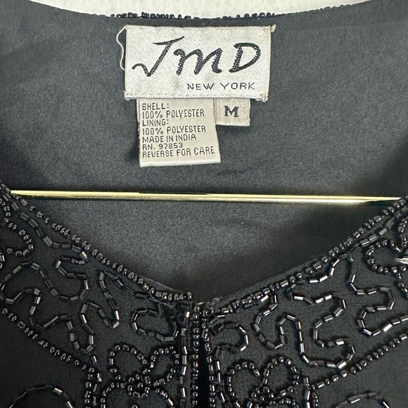 Vintage JMD New York Beaded Black Open Front Blazer Cardigan Size M - Picture 2 of 4